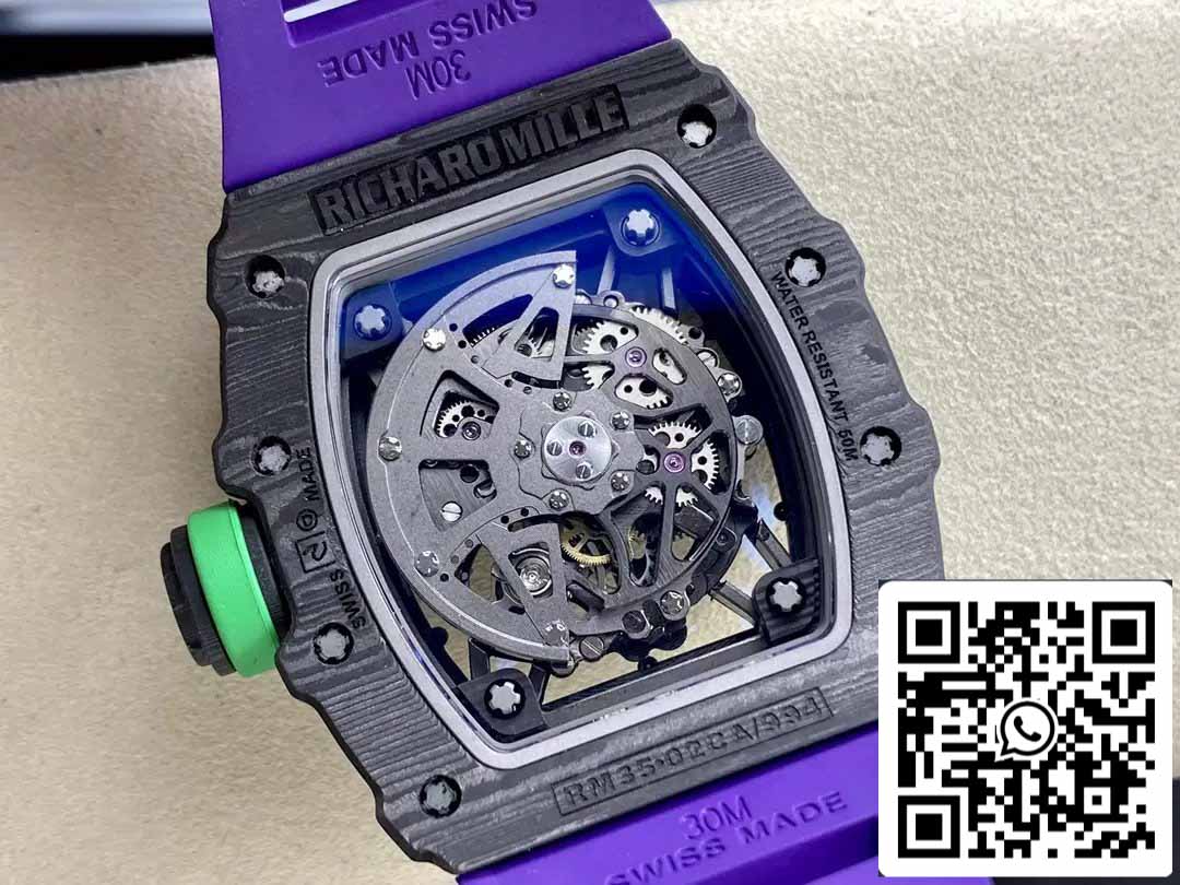 Richard Mille RM035-02 T+ Fabbrica 1:1 Best Edition Carbon Fiber Case Purple Rubber cinturino
