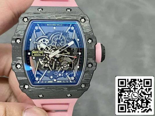 Richard Mille RM035-02 T+ Fabbrica 1:1 Best Edition Carbon Fiber Case Pink Rubber cinturino