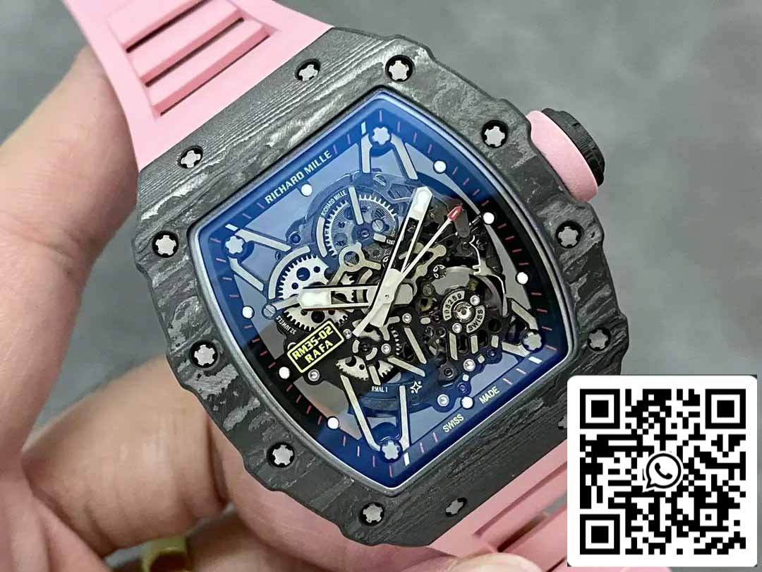 Richard Mille RM035-02 T+ Fabbrica 1:1 Best Edition Carbon Fiber Case Pink Rubber cinturino