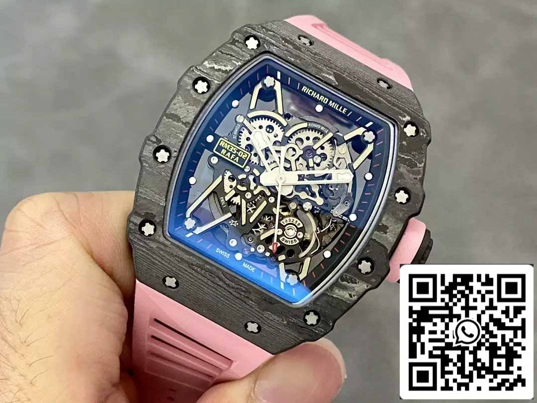Richard Mille RM035-02 T+ Fabbrica 1:1 Best Edition Carbon Fiber Case Pink Rubber cinturino