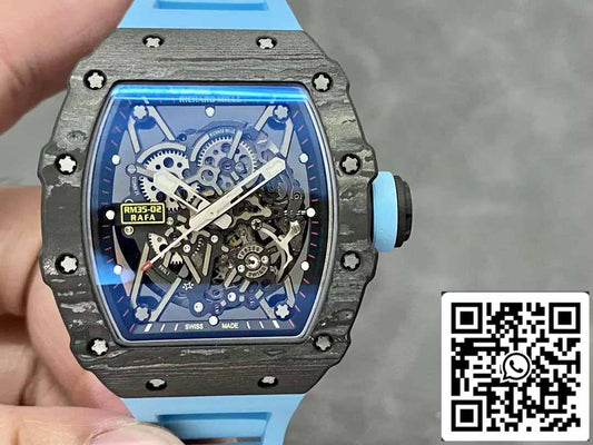 Richard Mille RM035-02 T+ Fabbrica 1:1 Best Edition Carbon Fiber Case Blue Rubber cinturino