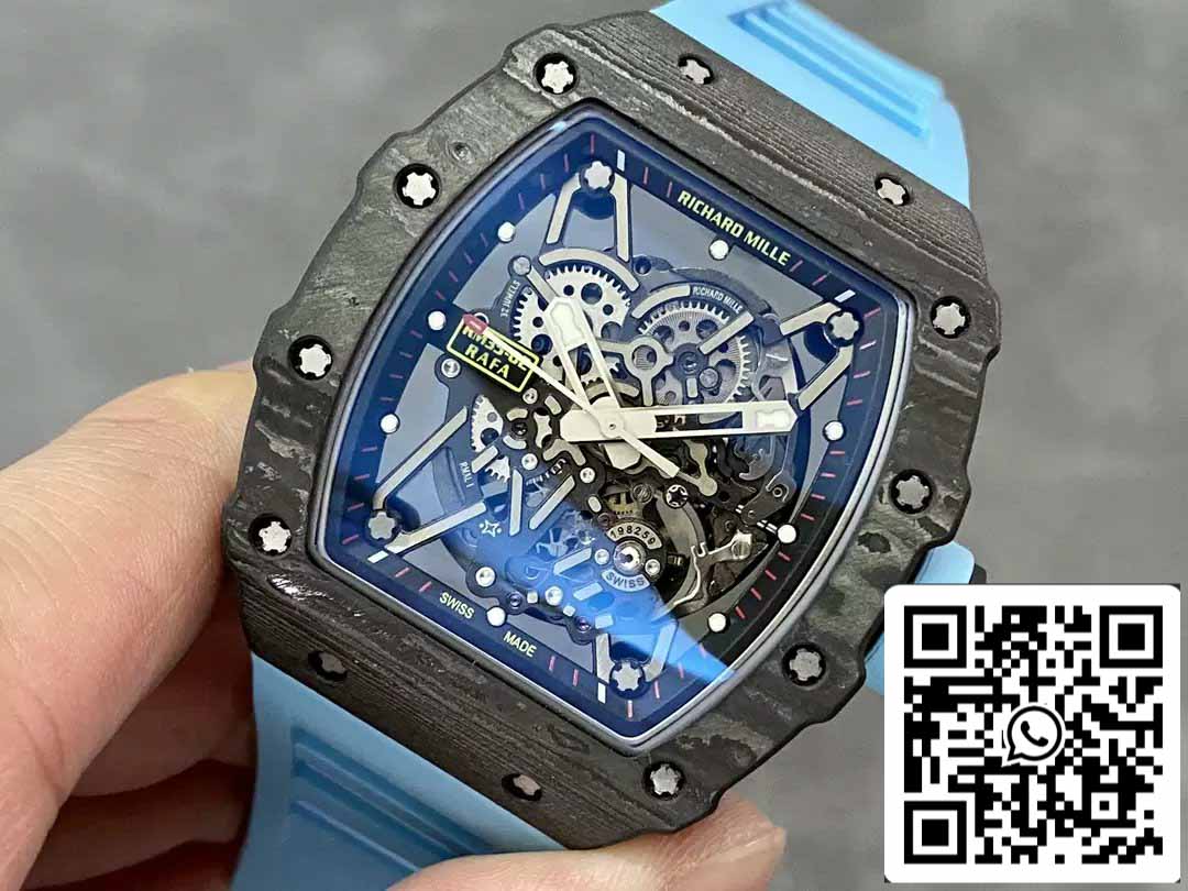 Richard Mille RM035-02 T+ Fabrica 1:1 Best Edition Carbon Fiber Case Blue Rubber cinturino 