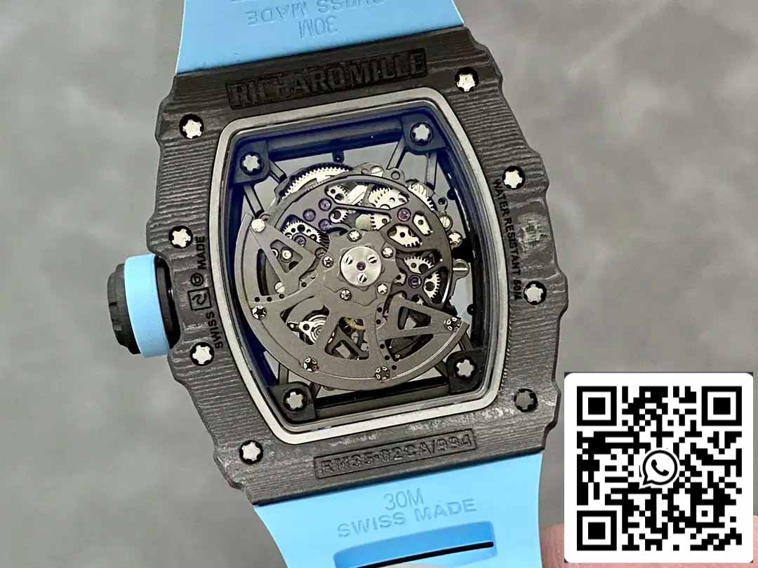 Richard Mille RM035-02 T+ Fabrica 1:1 Best Edition Carbon Fiber Case Blue Rubber cinturino 