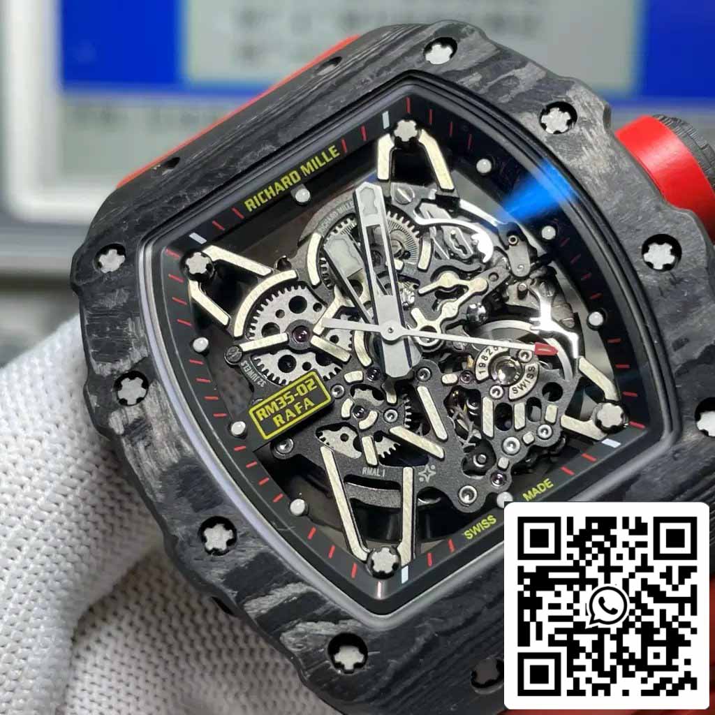 Richard Mille RM035-02 T+ Fabbrica 1:1 Best Edition Carbon Fiber Case Red Rubber cinturino