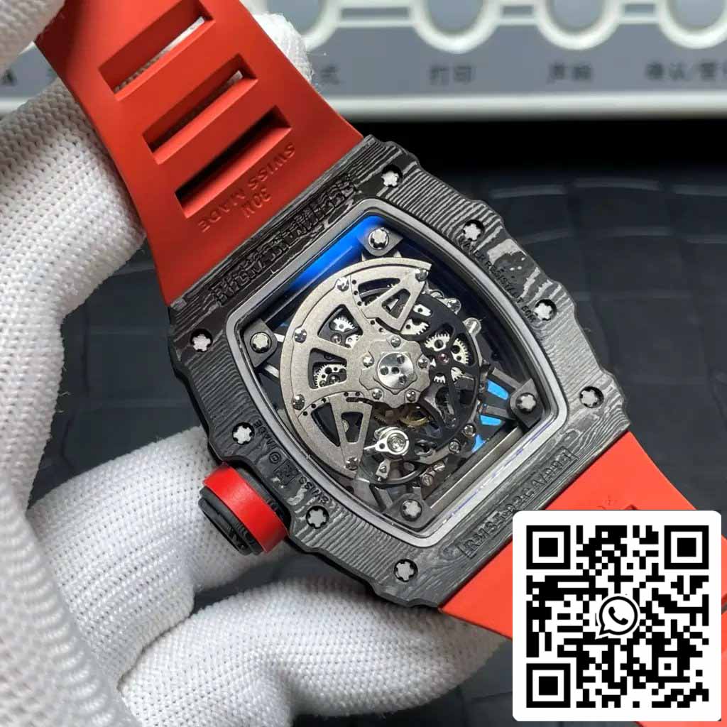 Richard Mille RM035-02 T+ Fabbrica 1:1 Best Edition Carbon Fiber Case Red Rubber cinturino