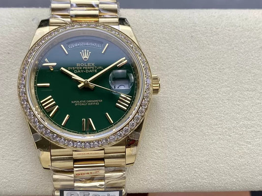Rolex Day Date  M228238 V5 40mm  QF Fabbrica 1:1 Best Edition Green Dial Bezel Stone