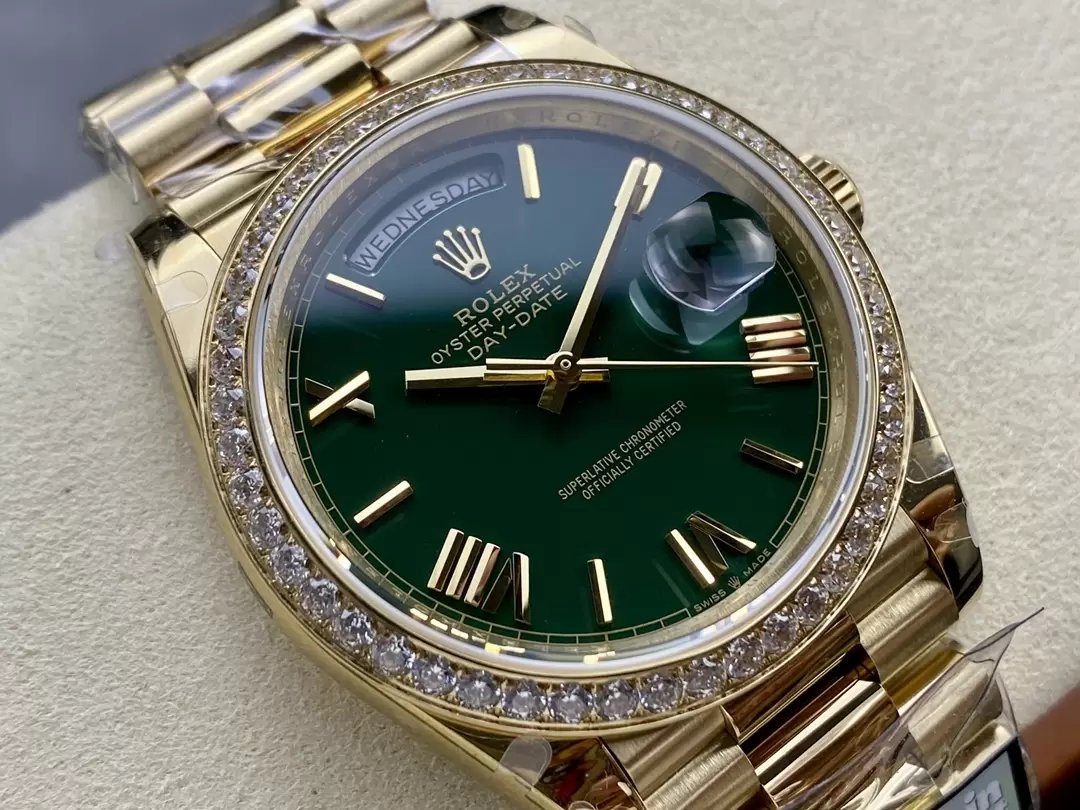 Rolex Day Date  M228238 V5 40mm  QF Fabbrica 1:1 Best Edition Green Dial Bezel Stone