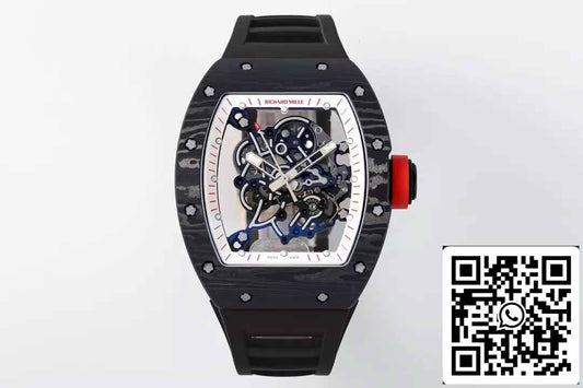 RICHARD MILLE RM055 ZF 2024 1:1 Best Edition Caixa de Fibra de Carbono Botão Vermelho Cinturino Preto 