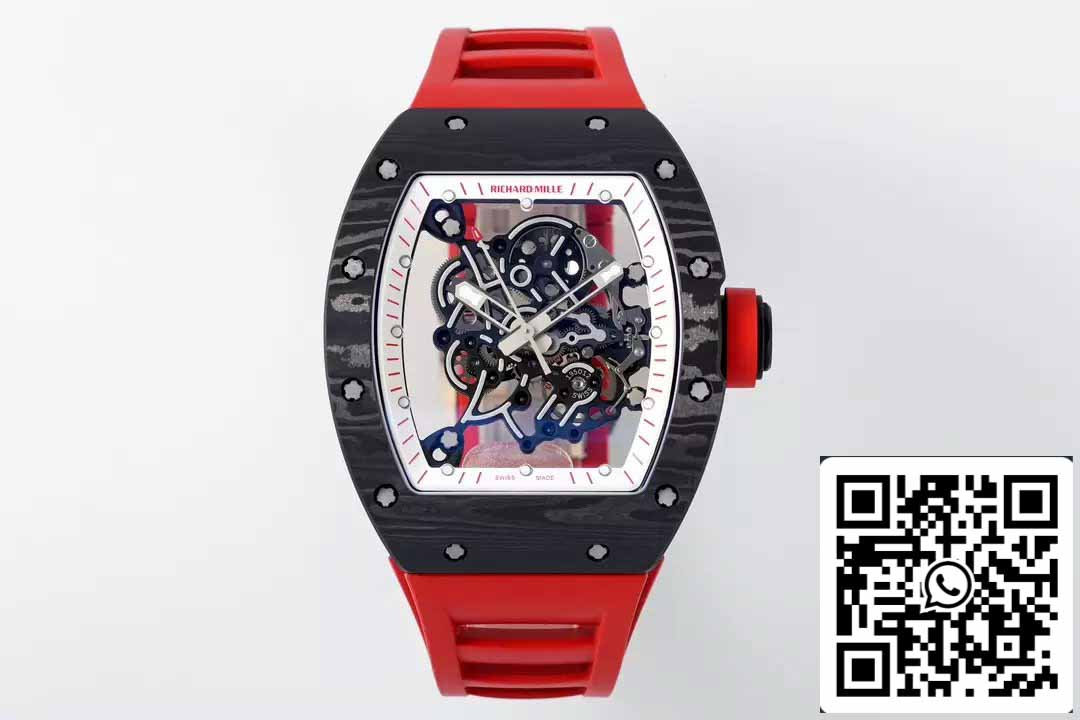 RICHARD MILLE RM055 ZF 2024 1:1 Best Edition Caja de fibra de carbono Cinturón y pomo rojos 