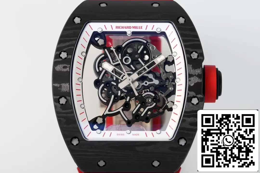RICHARD MILLE RM055 ZF 2024 1:1 Best Edition Caja de fibra de carbono Cinturón y pomo rojos 