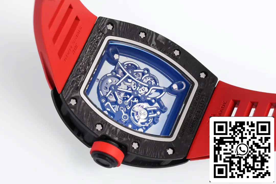 RICHARD MILLE RM055 ZF 2024 1:1 Best Edition Caja de fibra de carbono Cinturón y pomo rojos 