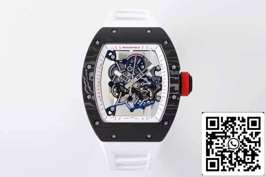 RICHARD MILLE RM055 ZF 2024 1:1 Best Edition Caixa de fibra de carbono Botão vermelho Cinturino branco 
