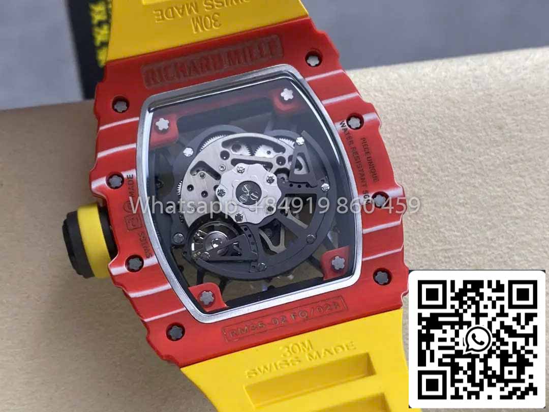 Richard Mille RM035-02 1:1 Best Clone R7 Fabbrica Red Carbon Case Yellow cinturino