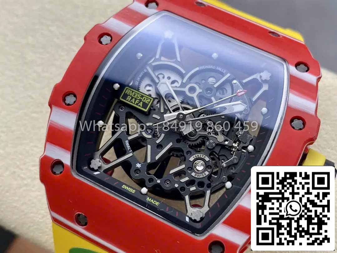 Richard Mille RM035-02 1:1 Best Clone R7 Fabbrica Red Carbon Case Yellow cinturino