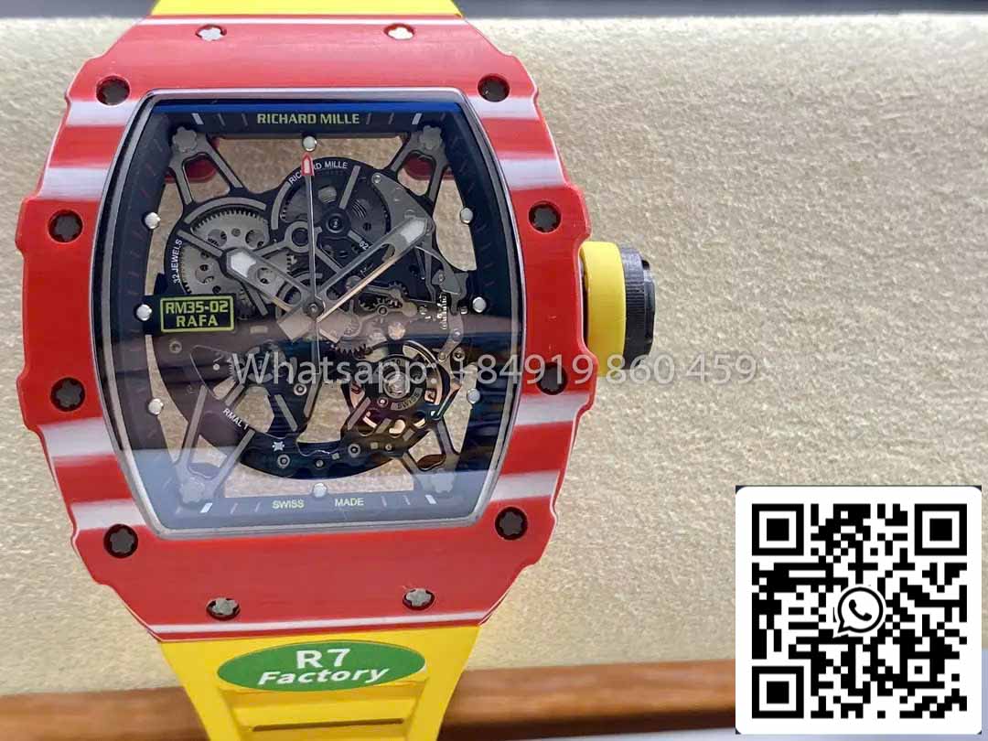 Richard Mille RM035-02 1:1 Best Clone R7 Fabbrica Red Carbon Case Yellow cinturino