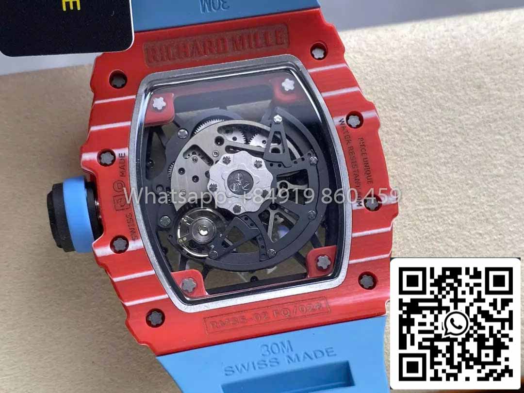 Richard Mille RM035-02 1:1 Best Clone R7 Fabbrica Red Carbon Case Blue cinturino