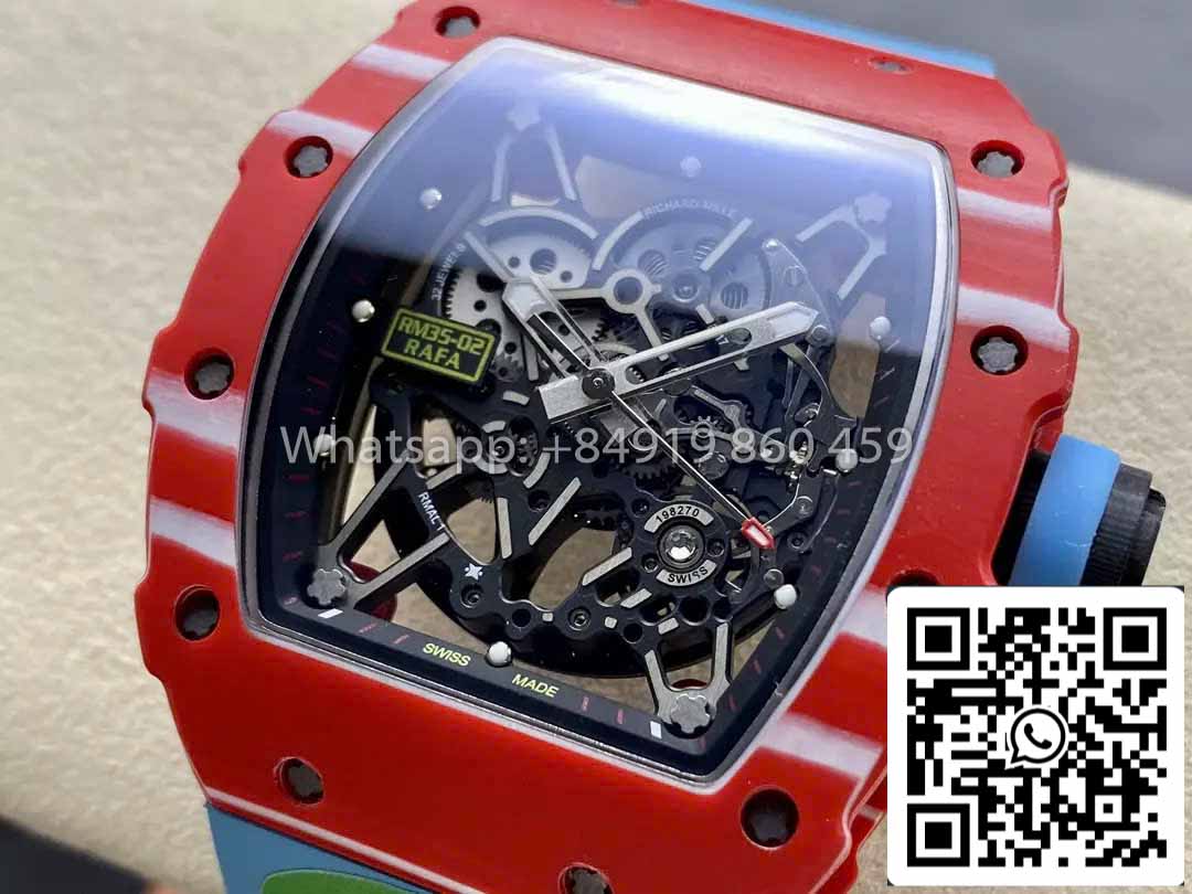 Richard Mille RM035-02 1:1 Best Clone R7 Fabbrica Red Carbon Case Blue cinturino