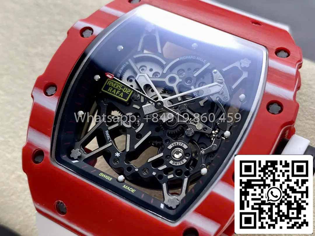 Richard Mille RM035-02 1:1 Best Clone R7 Fabbrica Red Carbon Case White cinturino