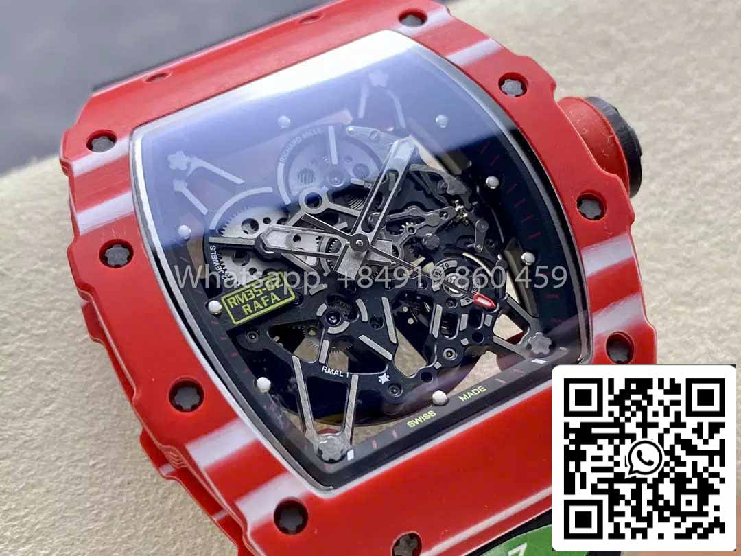 Richard Mille RM035-02 1:1 Best Clone R7 Fabbrica Red Carbon Case Black cinturino