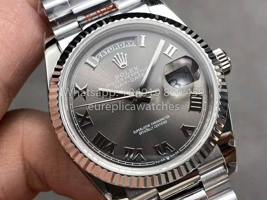 Rolex Day Date 128236 QF Fabbrica 1:1 Best Clone Grey Roman numerals Dial