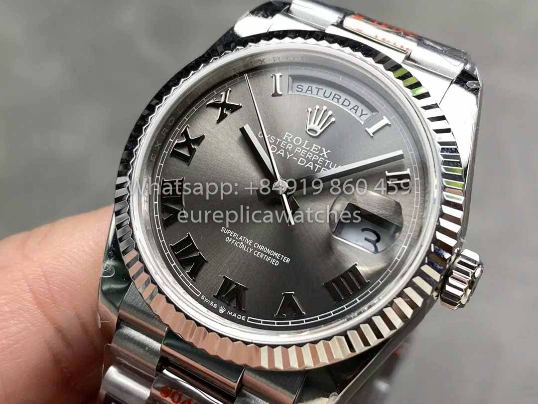Rolex Day Date 128236 QF Fabbrica 1:1 Best Clone Grey Roman numerals Dial