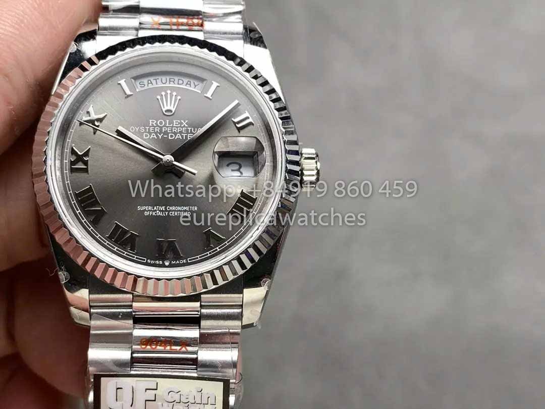 Rolex Day Date 128236 QF Fabbrica 1:1 Best Clone Grey Roman numerals Dial