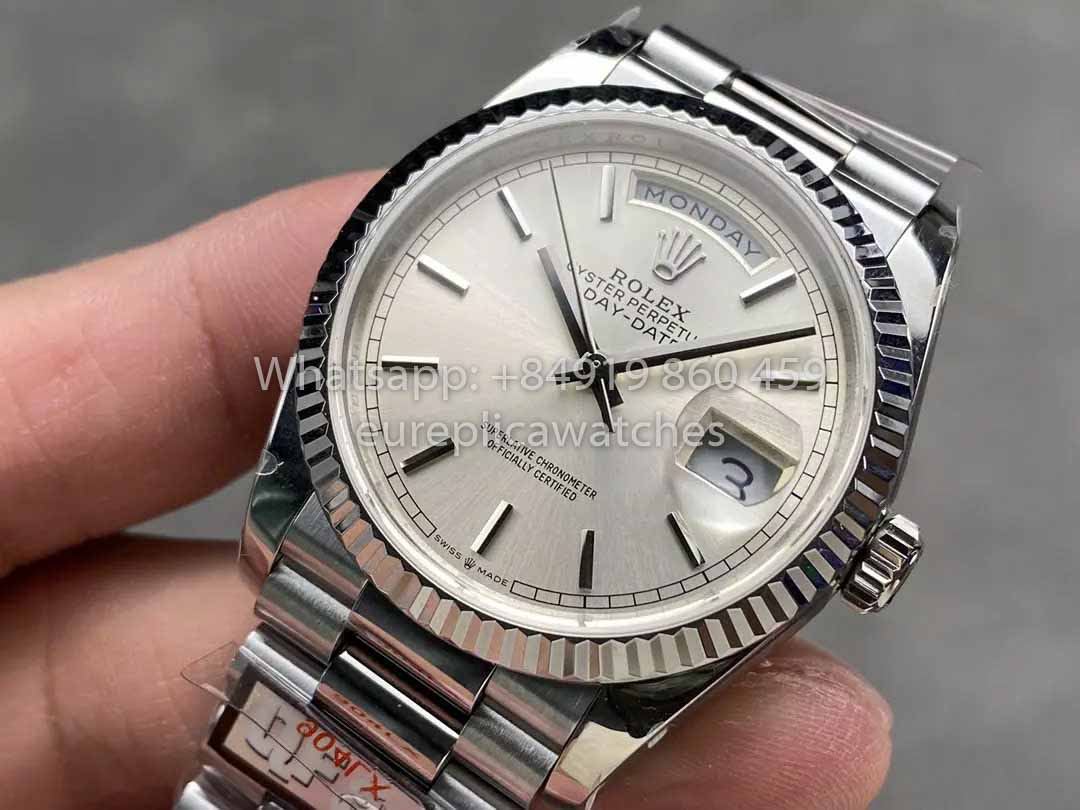 Rolex Day Date 128239-0005 QF Fabbrica 1:1 Best Clone Silver Index Dial