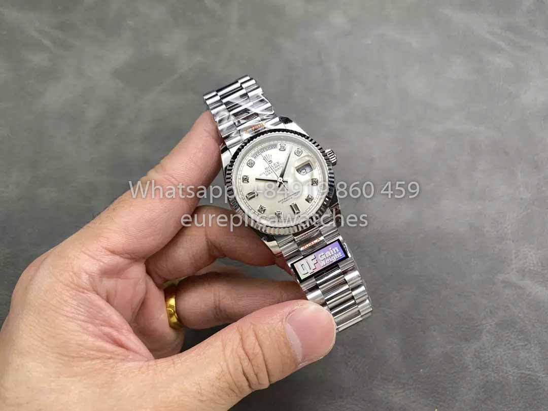 Rolex Day Date 128239 QF Fabbrica 1:1 Best Clone Silver Diamond Dial