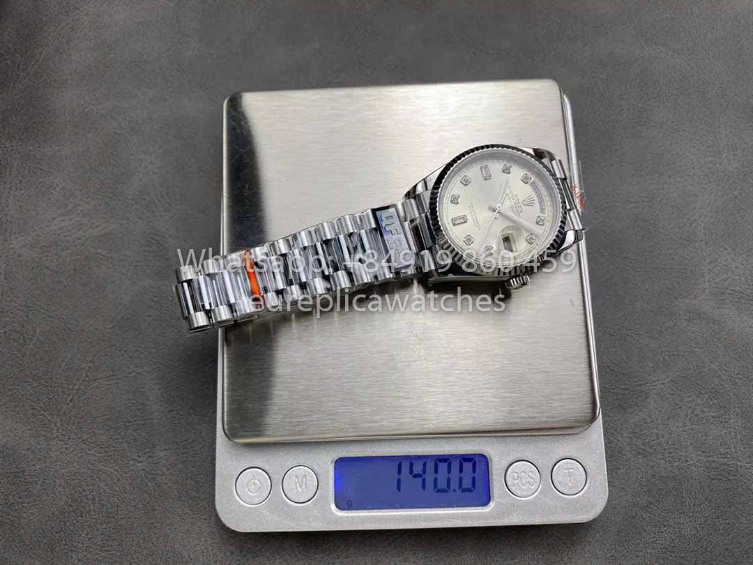 Rolex Day Date 128239 QF Fabbrica 1:1 Best Clone Silver Diamond Dial