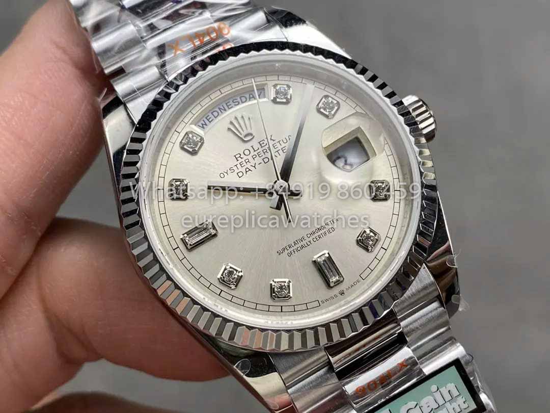 Rolex Day Date 128239 QF Fabbrica 1:1 Best Clone Silver Diamond Dial