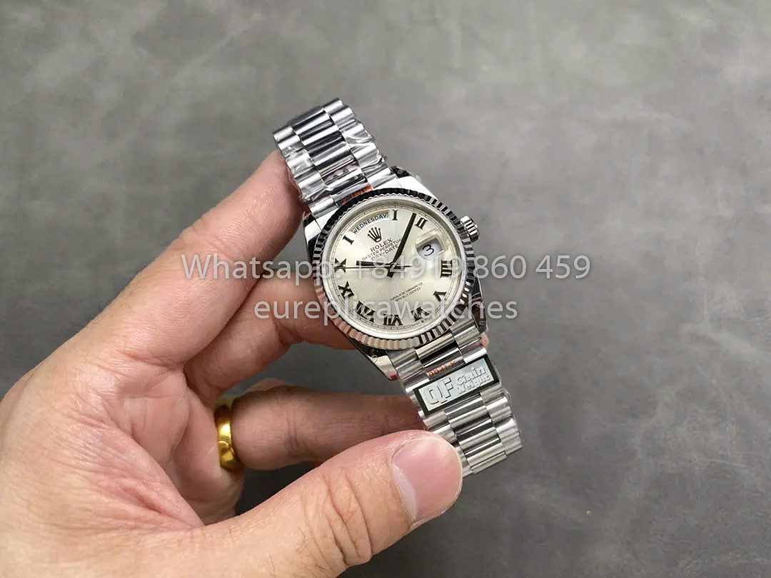 Rolex Day Date 128239 QF Fabbrica 1:1 Best Clone Silver Numeral Dial