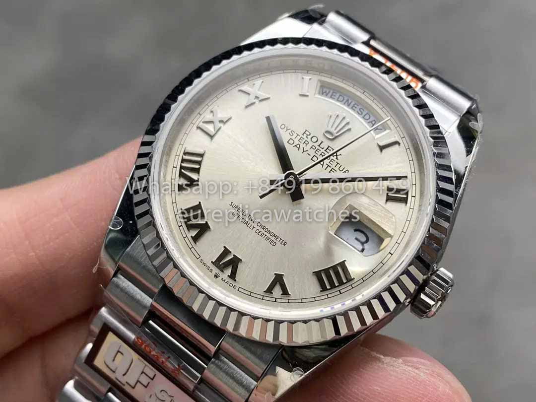 Rolex Day Date 128239 QF Fabbrica 1:1 Best Clone Silver Numeral Dial