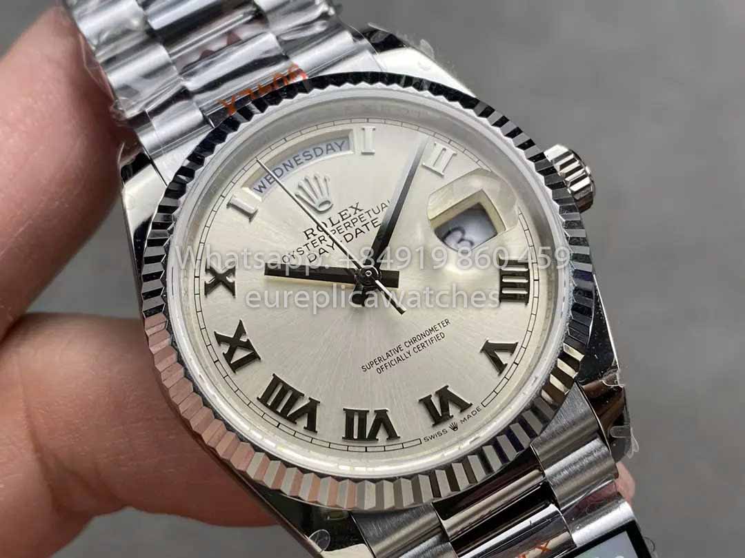 Rolex Day Date 128239 QF Fabbrica 1:1 Best Clone Silver Numeral Dial