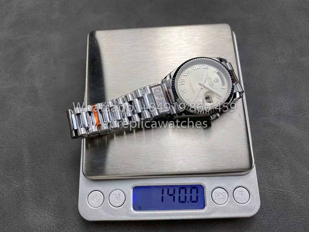 Rolex Day Date 128239 QF Fabbrica 1:1 Best Clone Silver Numeral Dial