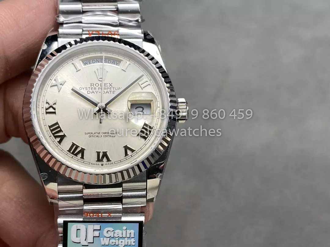 Rolex Day Date 128239 QF Fabbrica 1:1 Best Clone Silver Numeral Dial