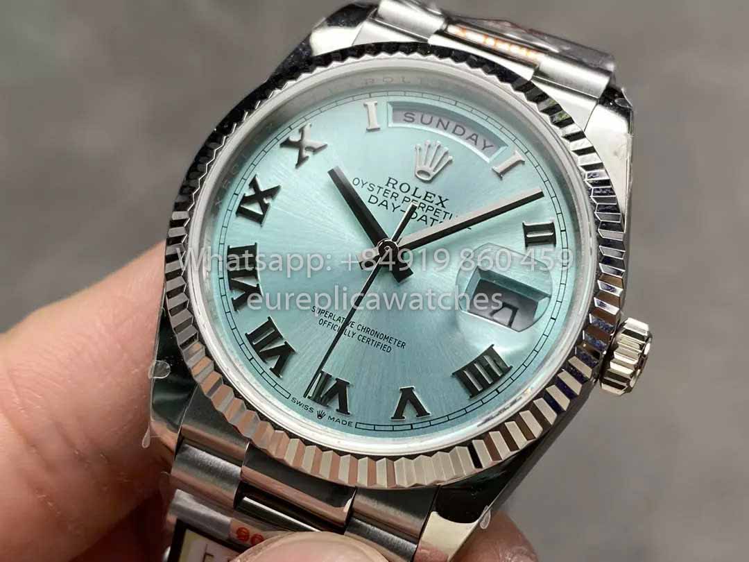 Rolex Day Date M128236 QF Fabbrica 1:1 Best Clone Ice Blue Numeral Dial