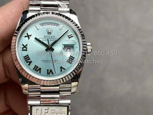 Rolex Day Date M128236 QF Fabbrica 1:1 Best Clone Ice Blue Numeral Dial