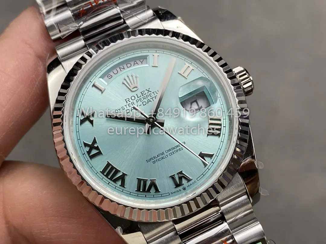 Rolex Day Date M128236 QF Fabbrica 1:1 Best Clone Ice Blue Numeral Dial
