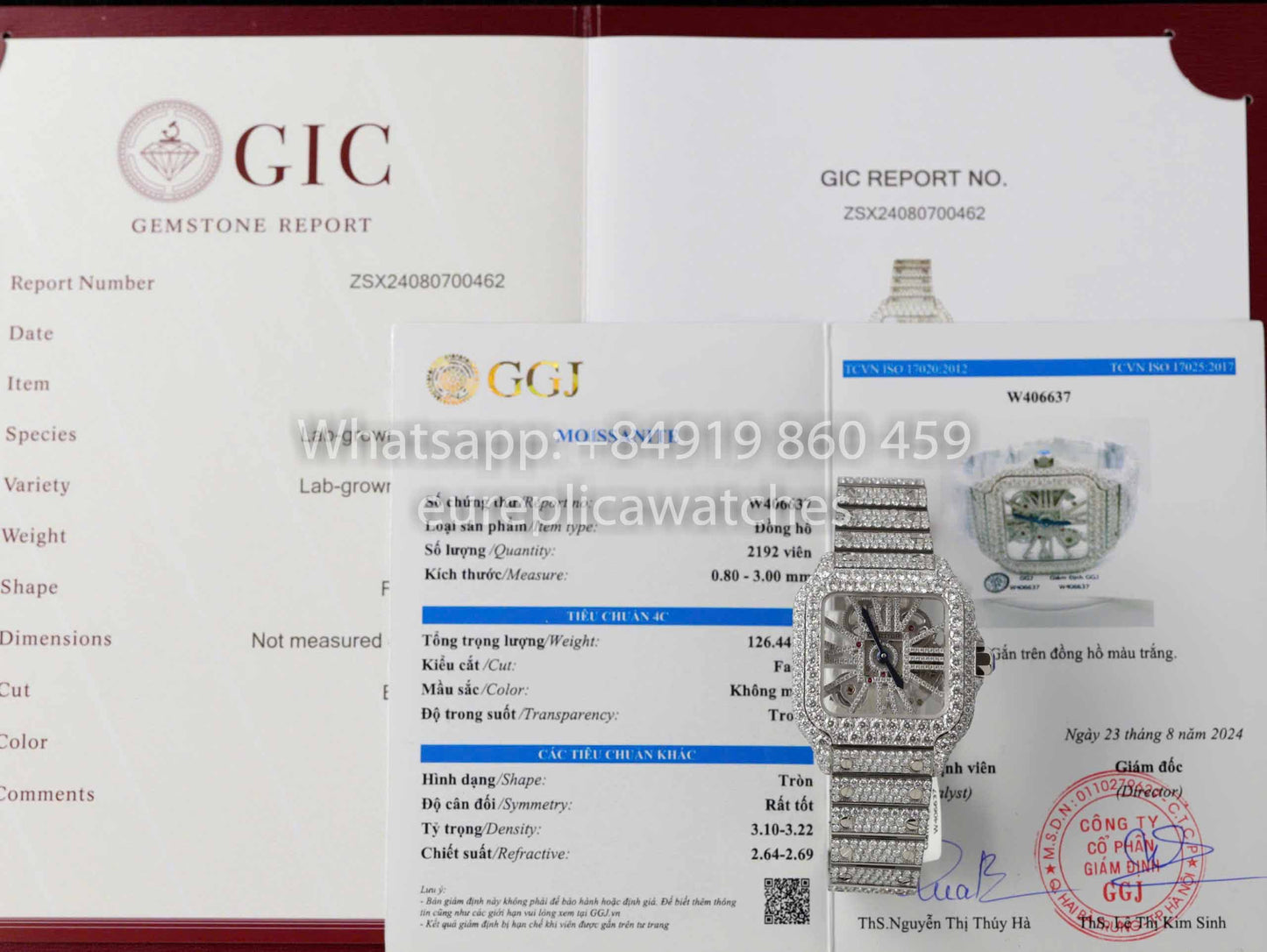 Relógio Santos De Cartier Skeleton Moissanite Iced Out com mostrador quadrado 1:1 Melhor clone