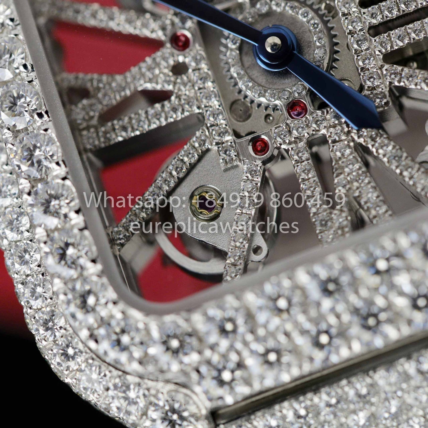 Relógio Santos De Cartier Skeleton Moissanite Iced Out com mostrador quadrado 1:1 Melhor clone