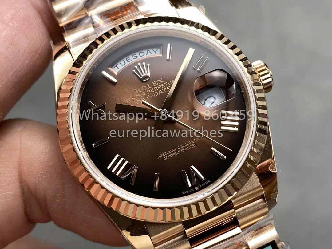 Rolex Day Date M128235-0075 Numeral Dial QF Fabbrica 1:1 Best Clone Chocolate Dial Rose Gold