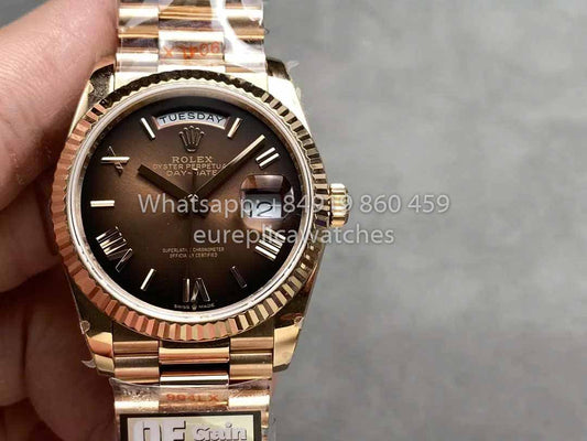 Rolex Day Date M128235-0075 Numeral Dial QF Fabbrica 1:1 Best Clone Chocolate Dial Rose Gold