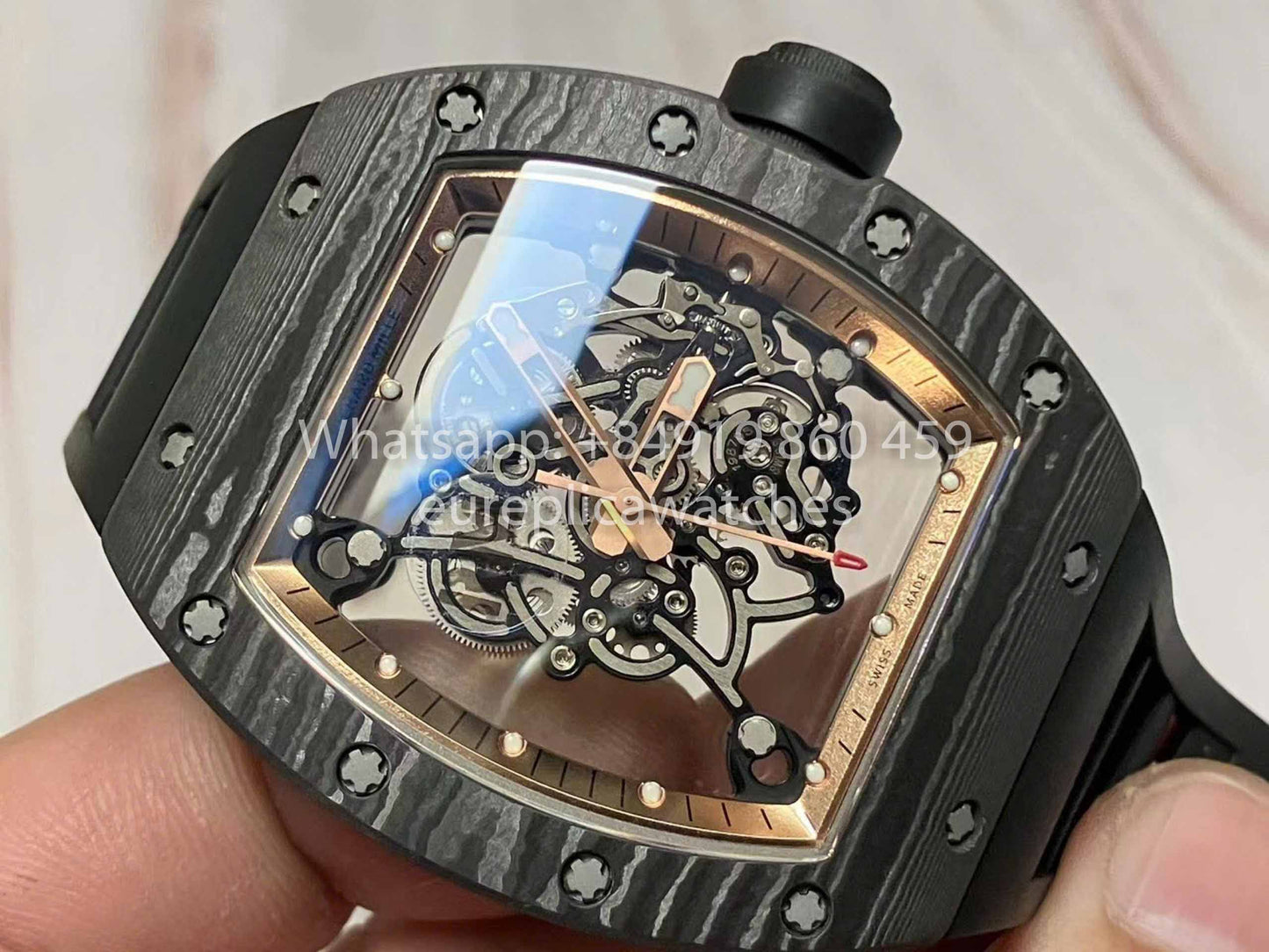 RICHARD MILLE  RM055  Carbon Fiber Case 1:1 Best Edition RM Fabbrica newest 2024 Rose Gold Dial