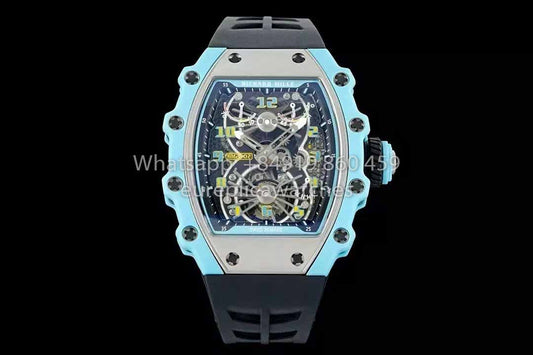 Richard Mille RM21-01  Blue Tiffany Tourbillon Watch 1:1 best Clone RM Fabbrica Black cinturino