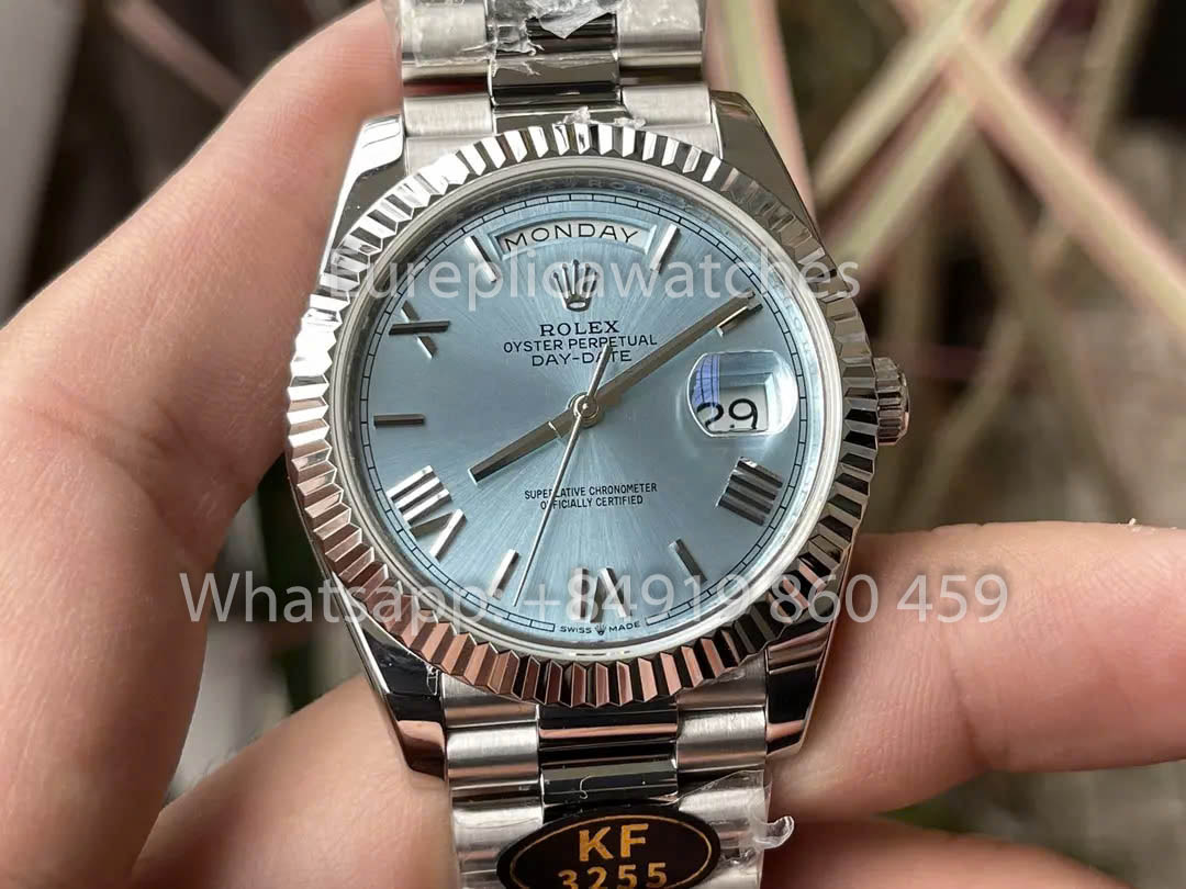 Rolex White Gold Day Date 40 228236 Platinum Fluted Bezel  1:1 Best Clone KF Fabbrica 215 Gram