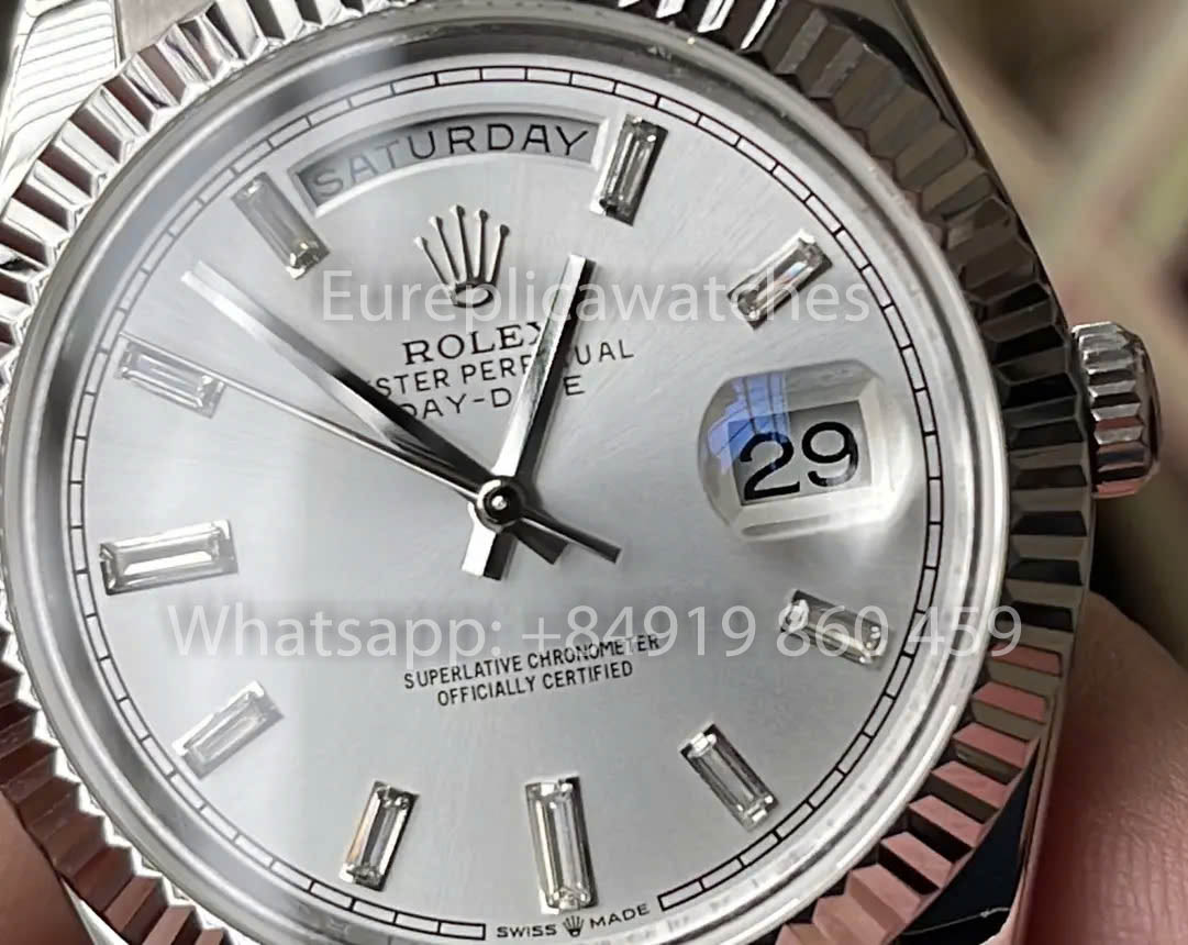 Rolex White  Gold Day Date 40 228236-0002 Platinum Fluted Bezel  1:1 Best Clone KF Fabbrica 215 Gram