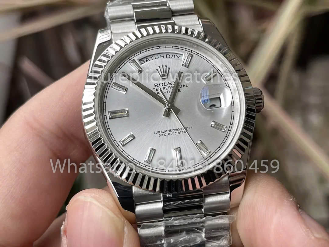 Rolex White  Gold Day Date 40 228236-0002 Platinum Fluted Bezel  1:1 Best Clone KF Fabbrica 215 Gram