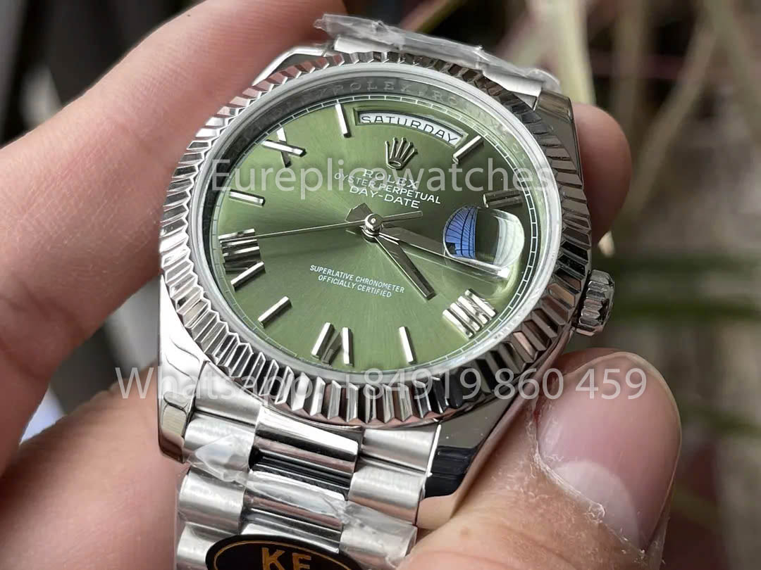 Rolex White Gold Day Date 40 228239-0033 Fluted Bezel  1:1 Best Clone KF Fabbrica 215 Gram
