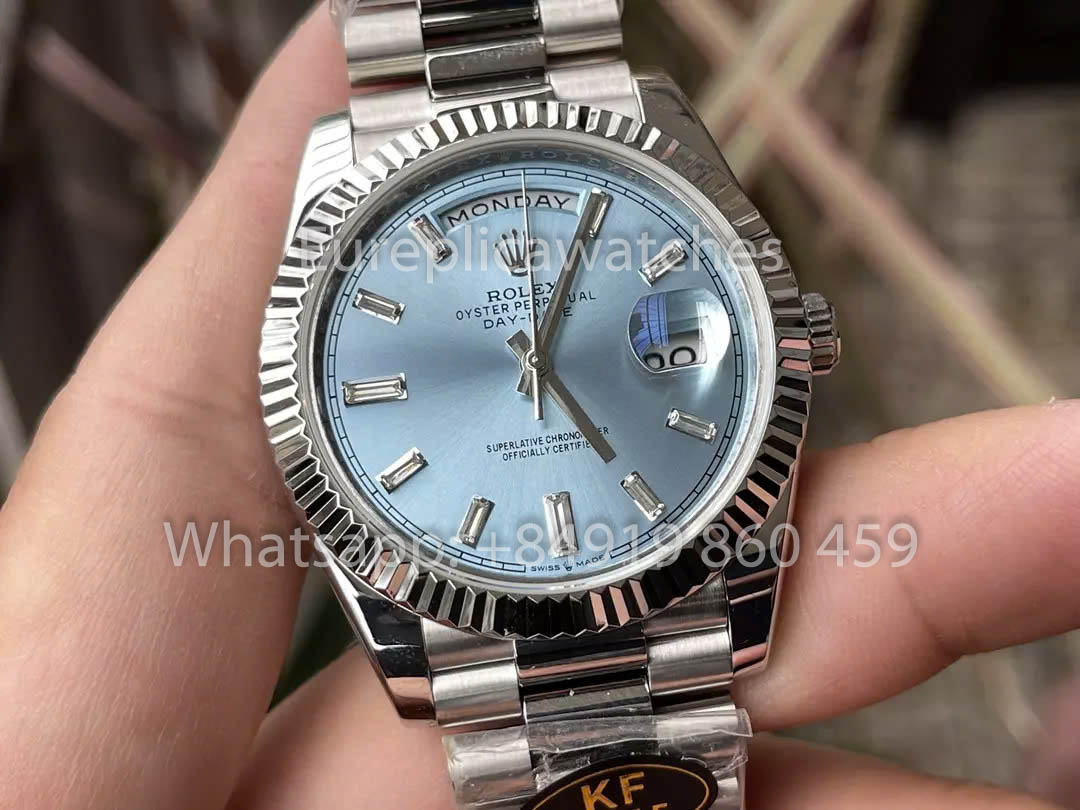 Rolex White Gold Day Date 40 228236-0006  Fluted Bezel  1:1 Best Clone KF Fabbrica 215 Gram