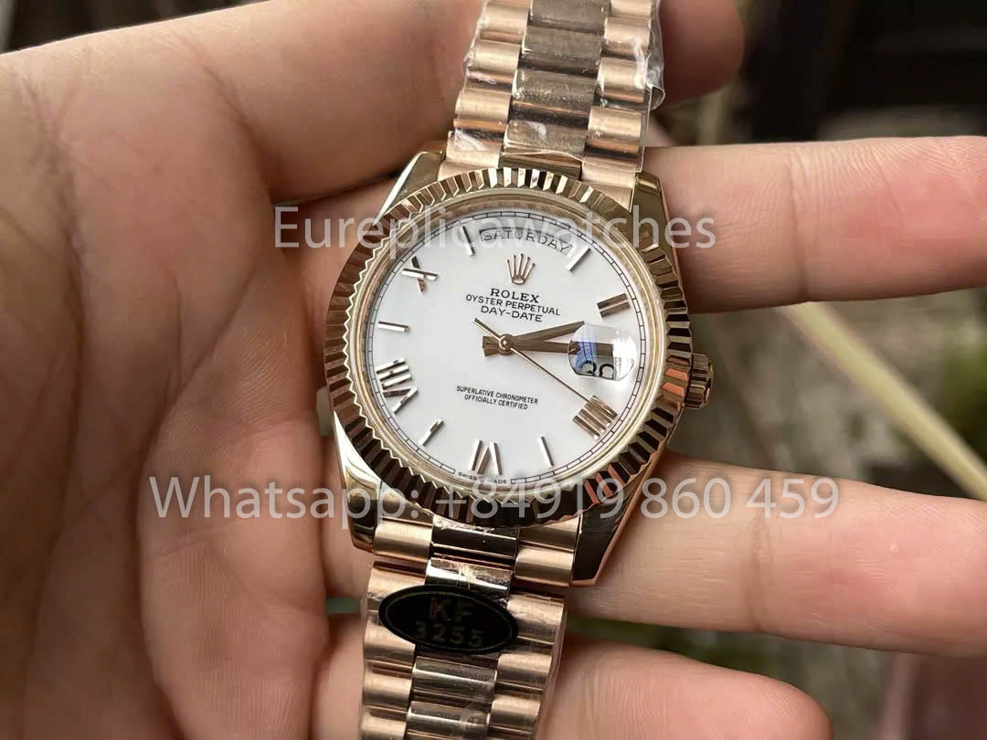 Rolex Everose Gold Day Date 40 228235-0032 White Dial  1:1 Best Clone KF Fabbrica 215 Gram